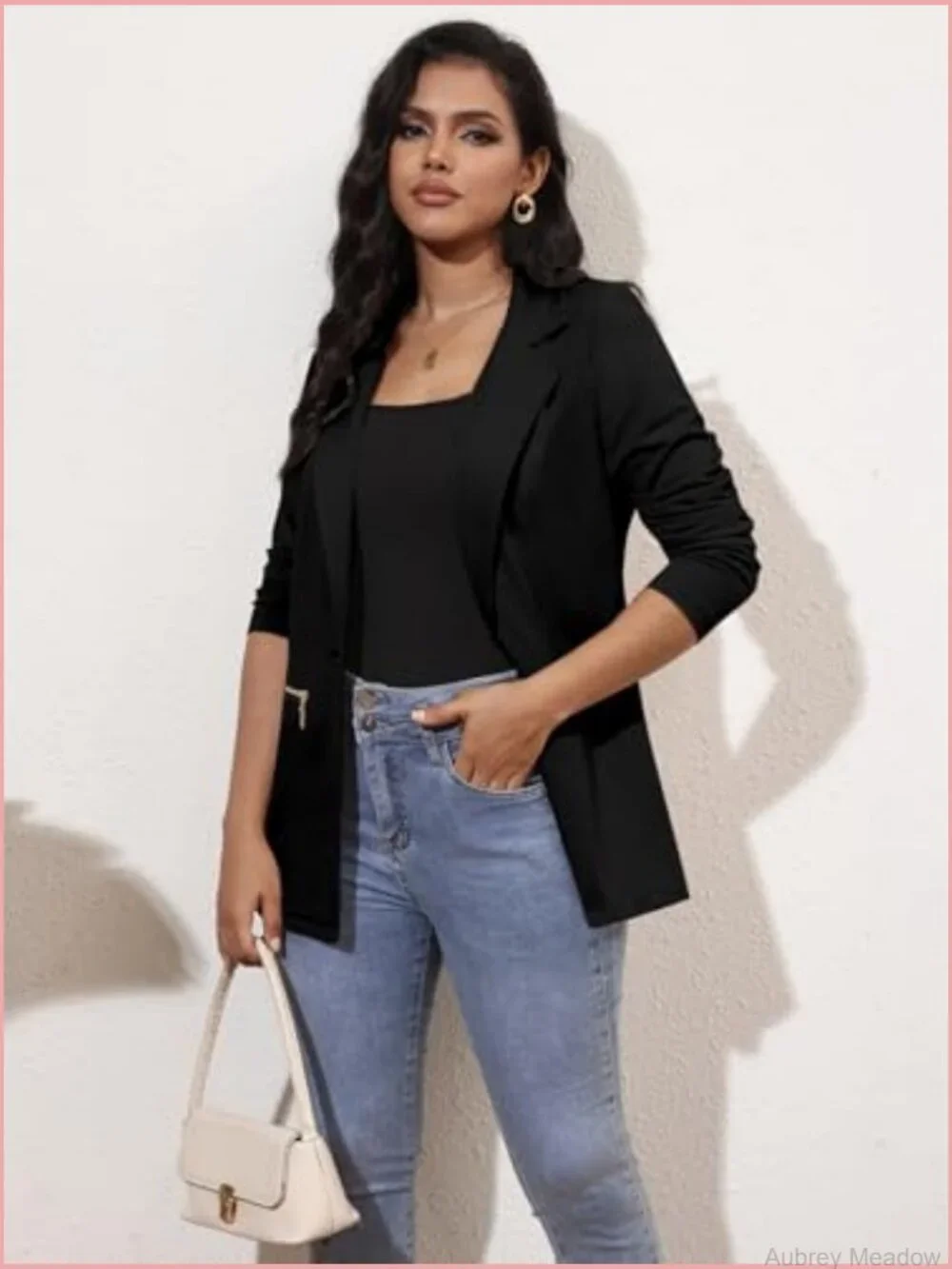 Long Sleeve Open Front Blazer Cardigan Work Jacket with Pockets